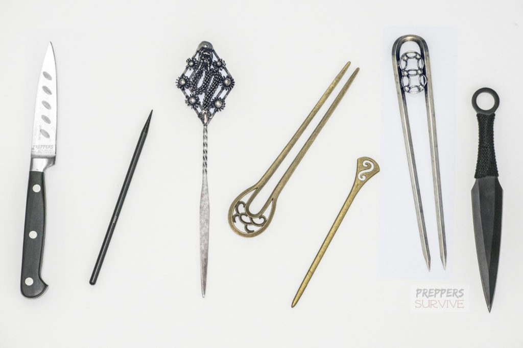 self defense hairpin - japanese kanzashi hair accessories - ornamental hairpin - bare bodkin - sakae hair pins - small sharp object - hair knife - hair knives