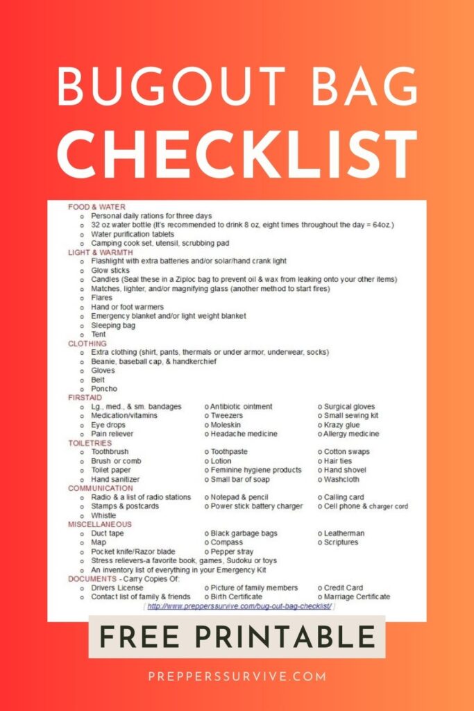 Bug Out Bag Checklist